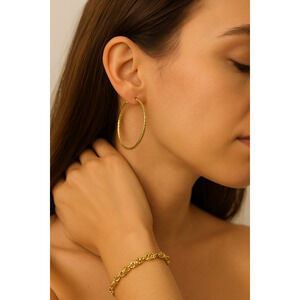 14K Gold Italy Diamond Cut Hoop Earrings 2” Large Round Lightweight Vintage